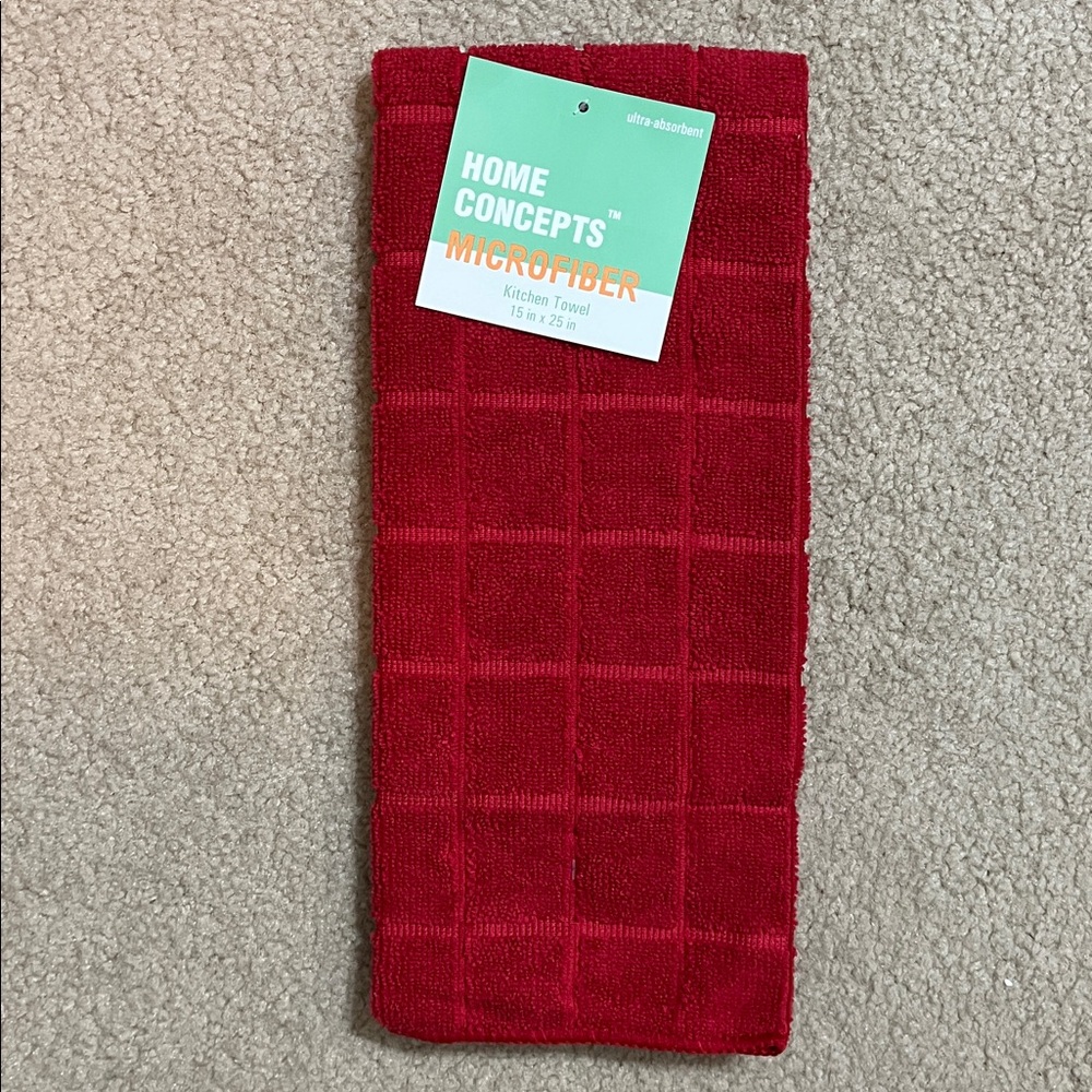 Home Concepts Microfiber Kitchen Towel – Solid Res Check Pattern NWT